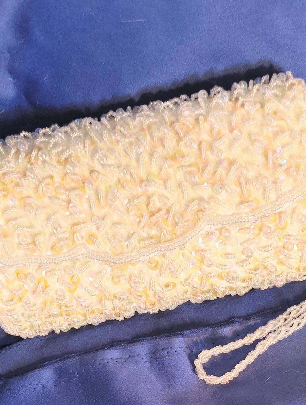 Beaded White Evening Shoulder Bag, Clutch, NWOT, Handmade, Bridal